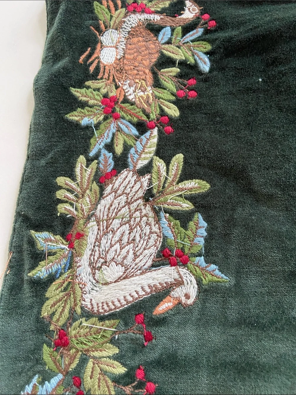 Embroidered Velvet Table Runner in Deep Forest Green.. pottery barn runner